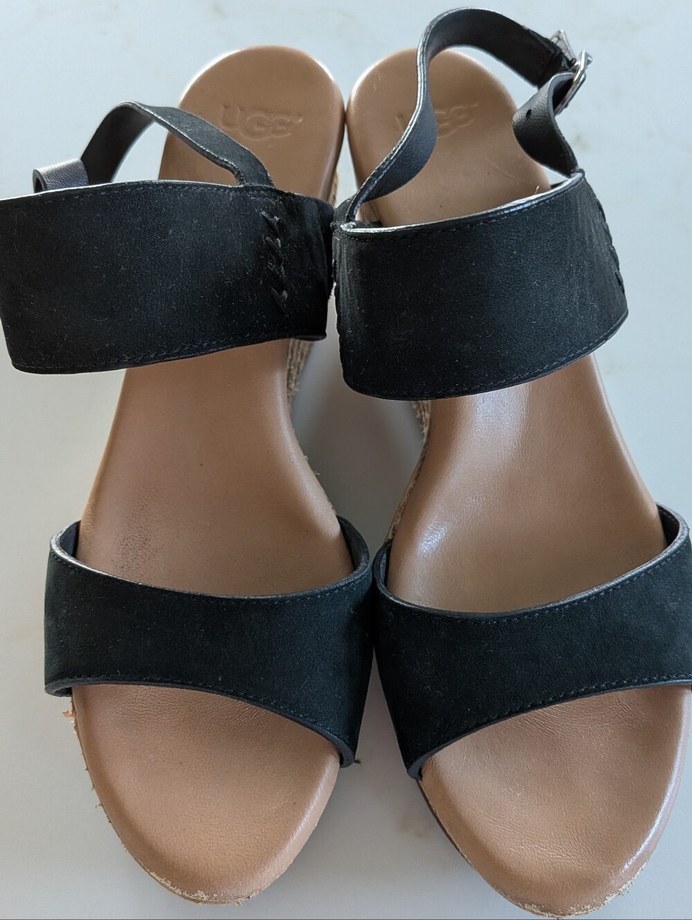 UGG Black Suede Wedge Sandals, Size 8